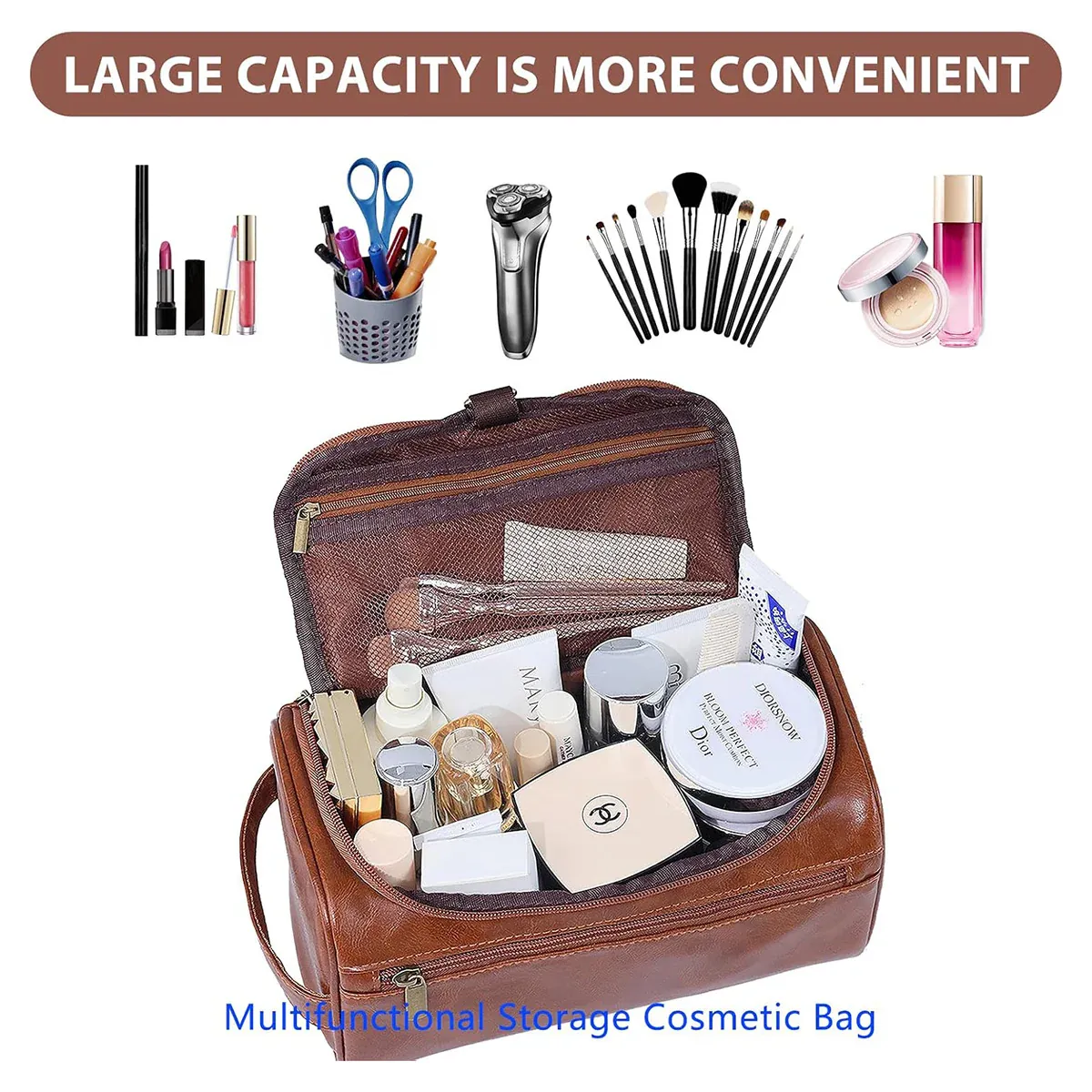 Large Capacity Waterproof Travel Toiletry Bag Red Brown - Image 12