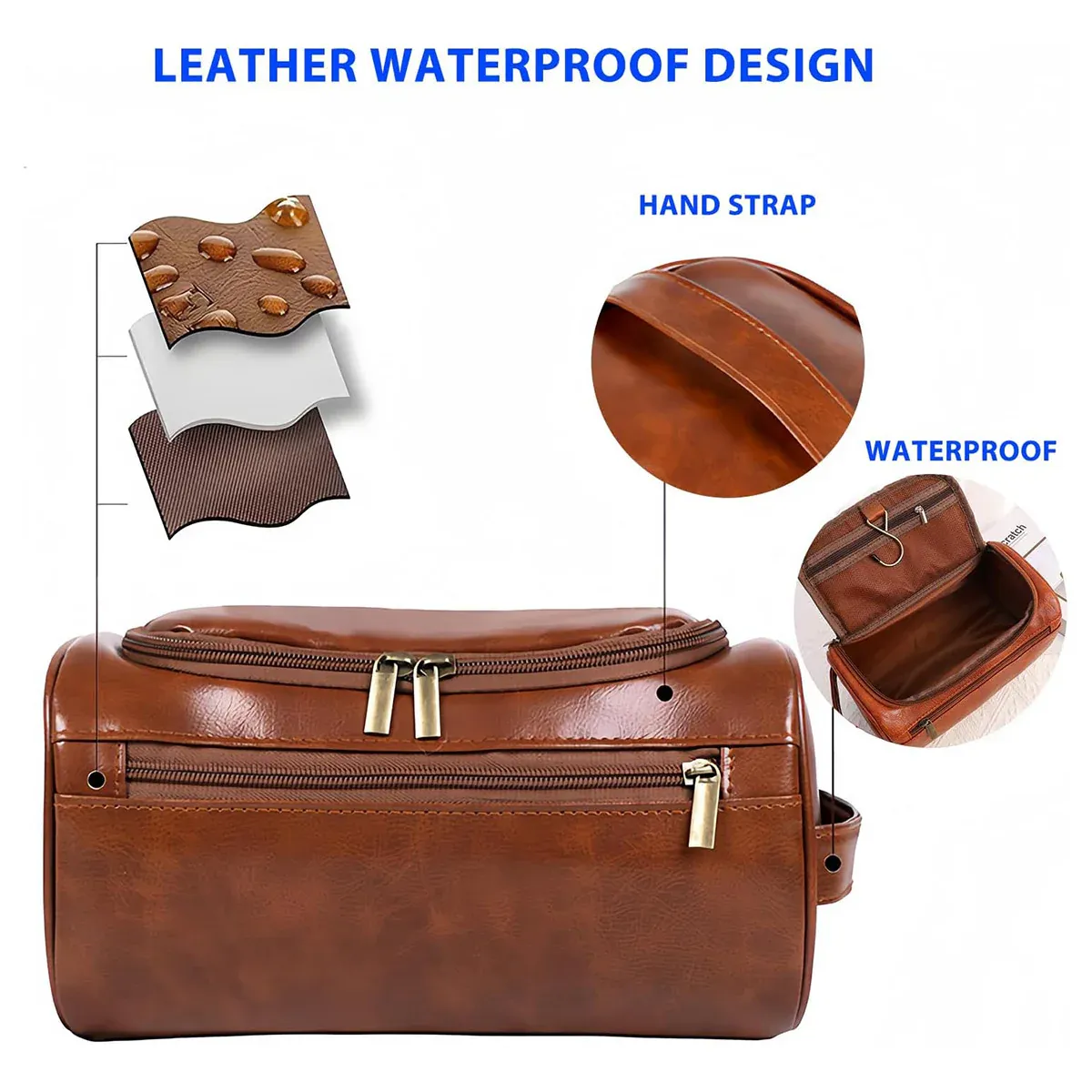 Large Capacity Waterproof Travel Toiletry Bag Red Brown - Image 13