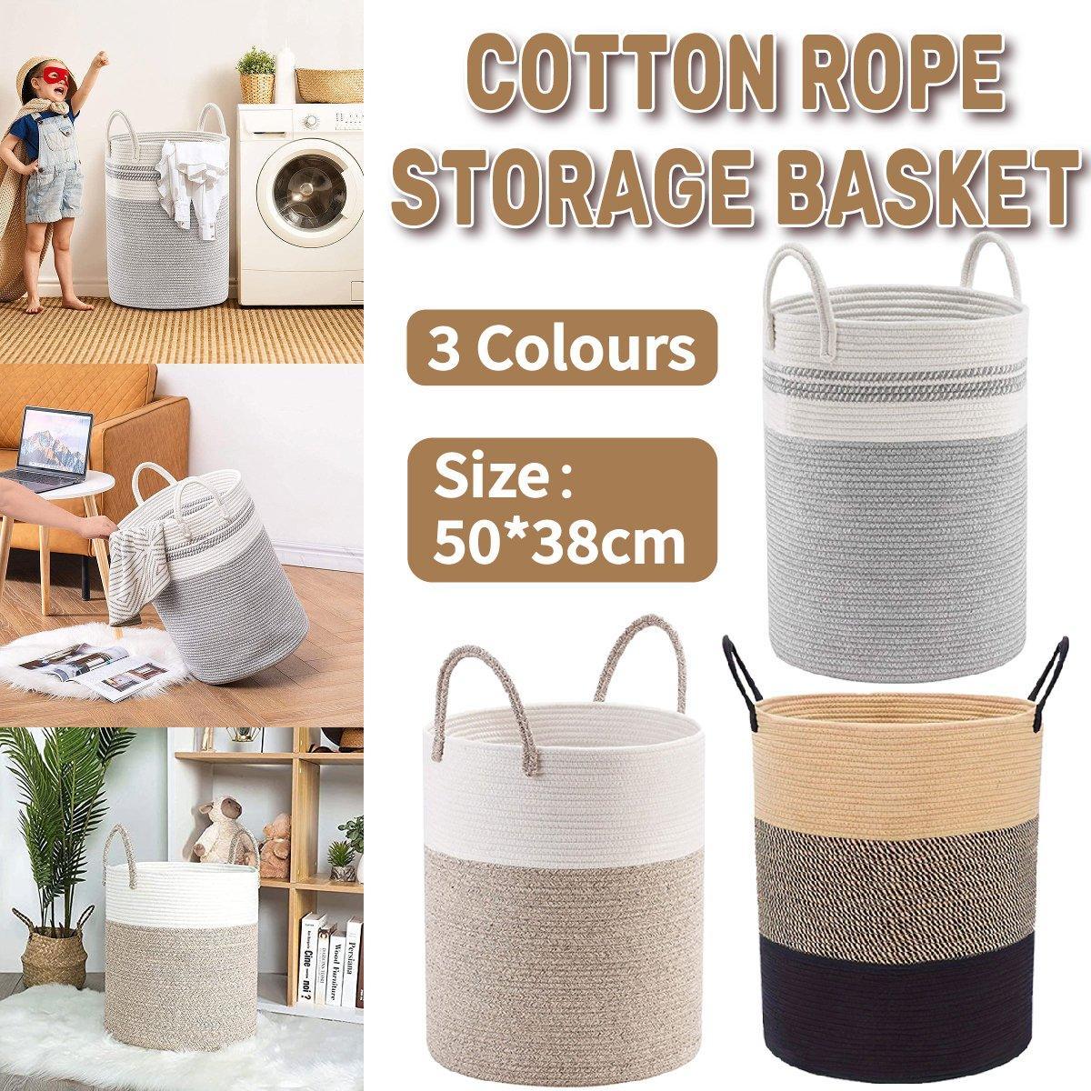 Woven Cotton Rope Storage Basket White Brown
