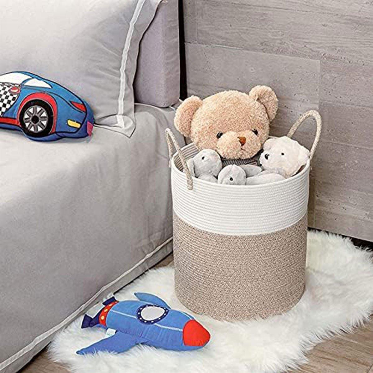 Woven Cotton Rope Storage Basket White Brown - Image 4