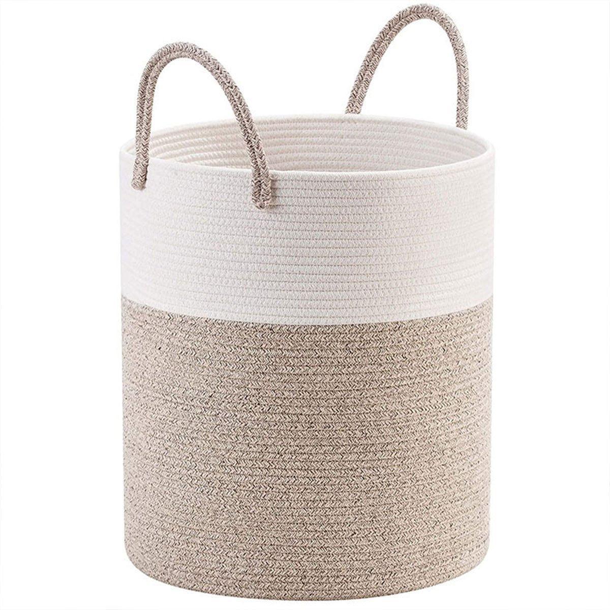 Woven Cotton Rope Storage Basket White Brown - Image 7