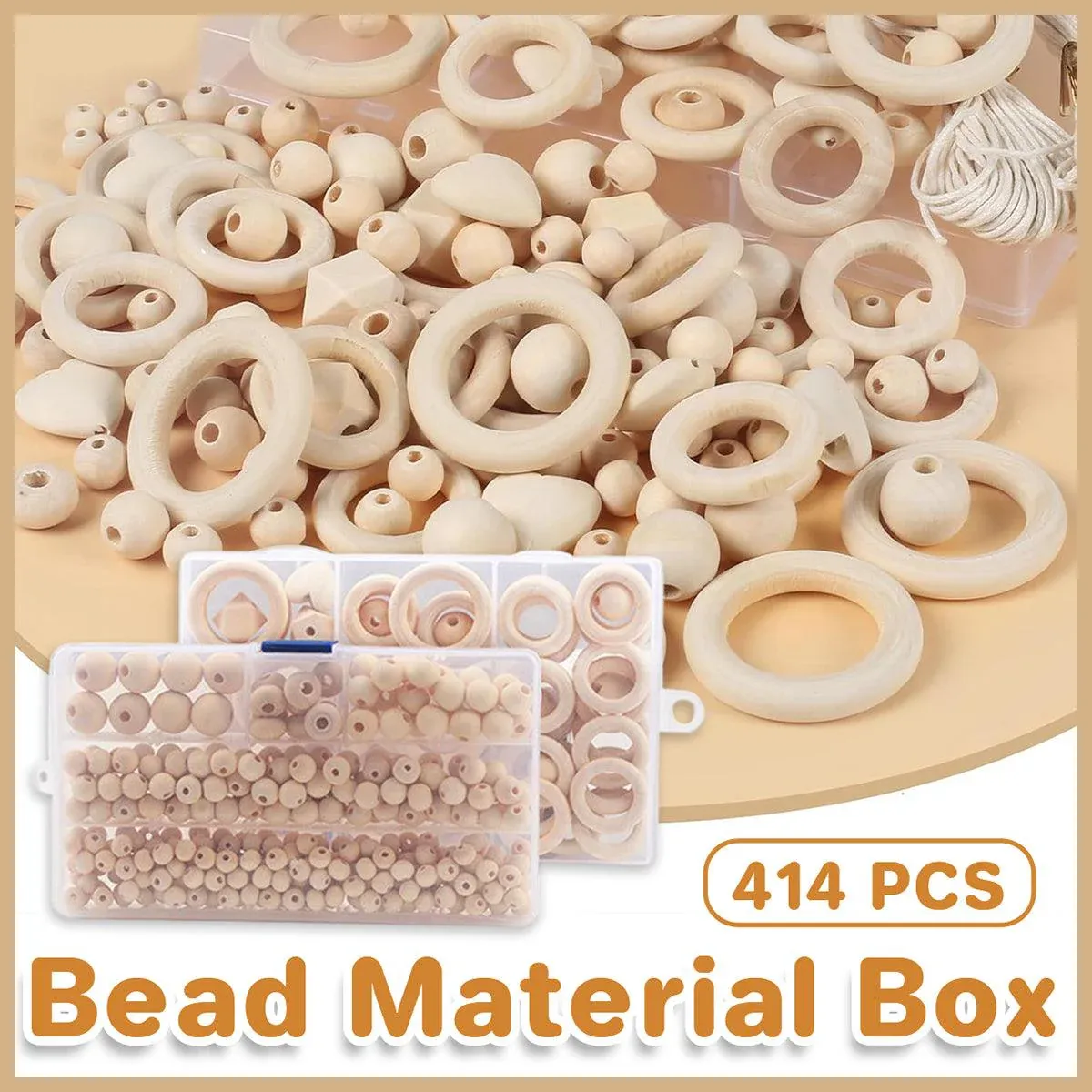 414pcs DIY Beading Kit Round Wooden Beads