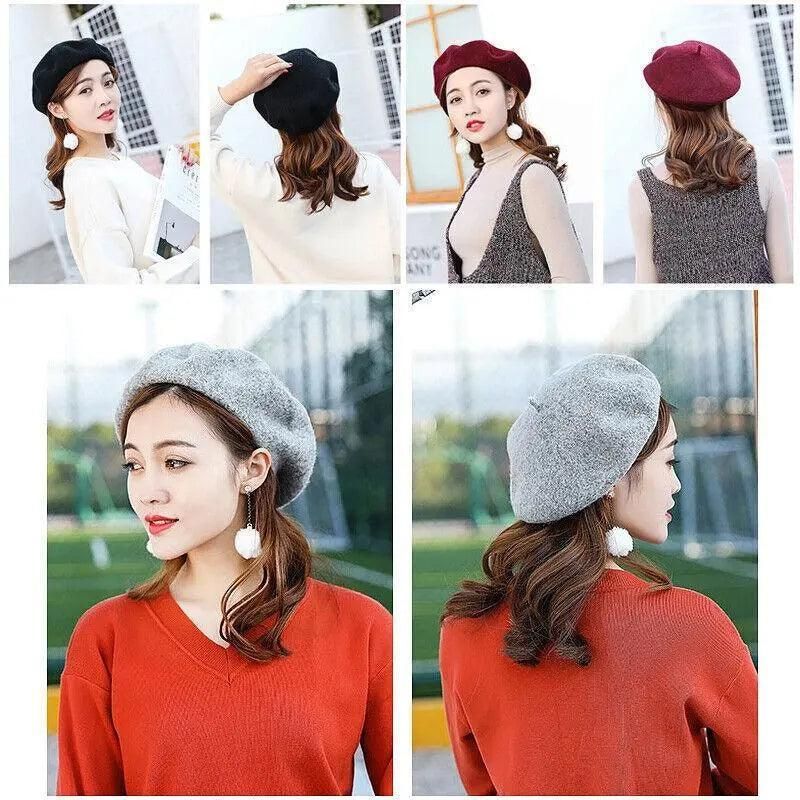 Wool French Beret Newsboy Hat - Light Grey - Image 6