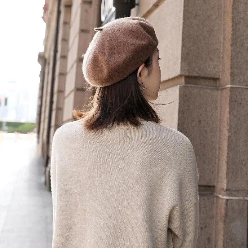 Wool French Beret Newsboy Hat - Light Grey - Image 9