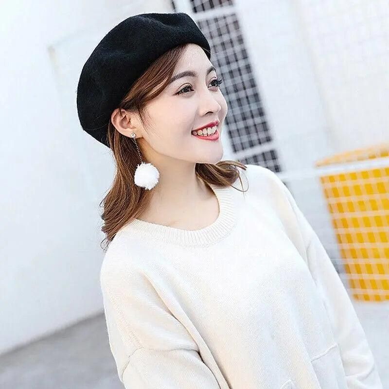 Wool French Beret Newsboy Hat - Light Grey - Image 12