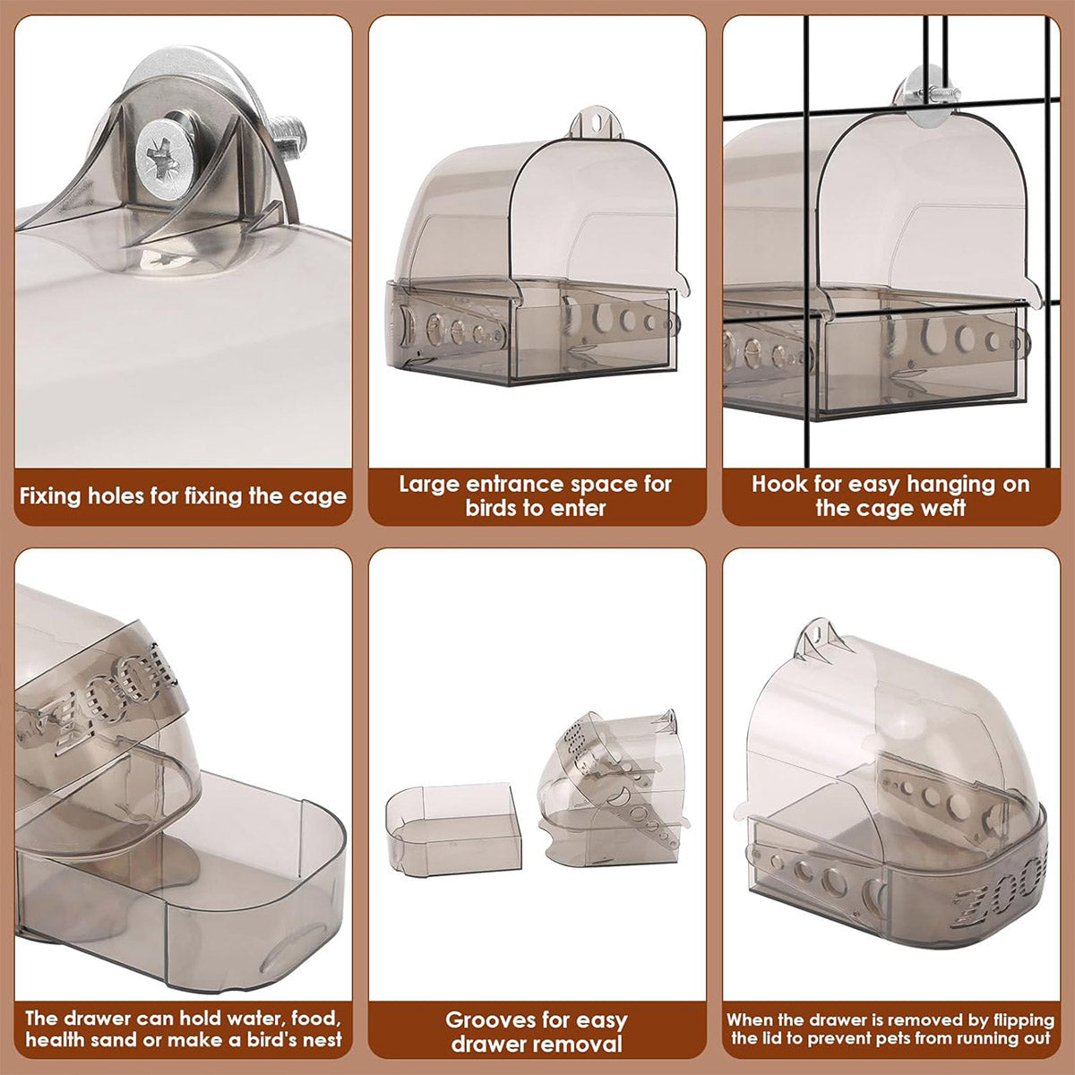 Parrot Bath Box Grey for Small Birds - Image 5