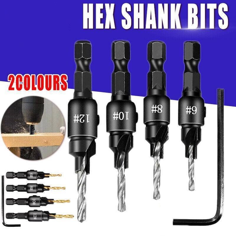 4PCS Screw Countersink Bit Set Silver