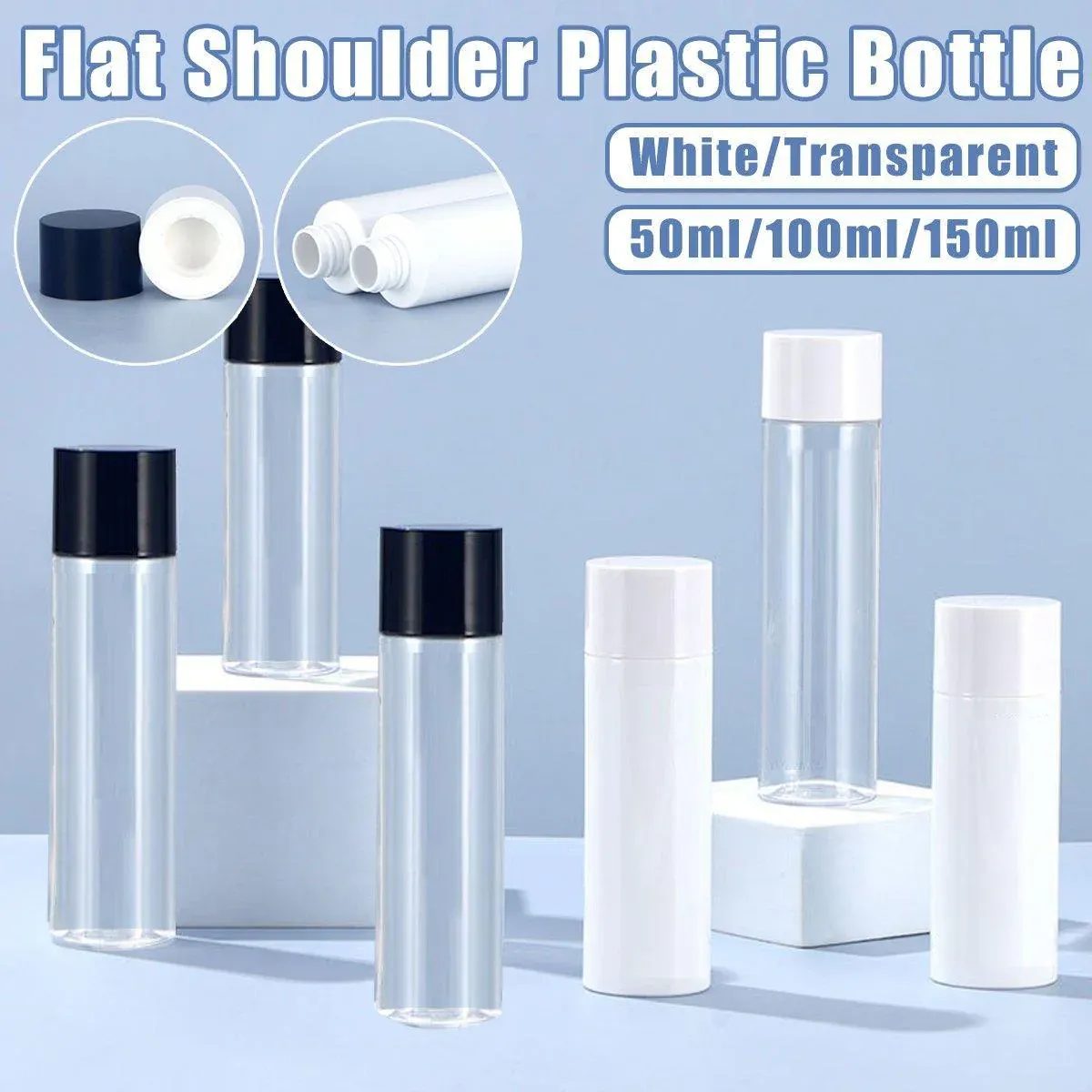 50ml Plastic Toner Lotion Bottle White Lid Transparent - Image 2