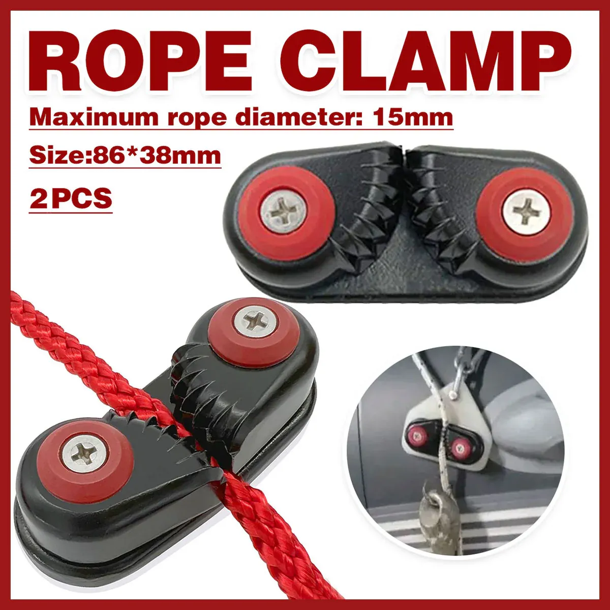 Rope Clamp Set 2PCS Aluminum Alloy Black