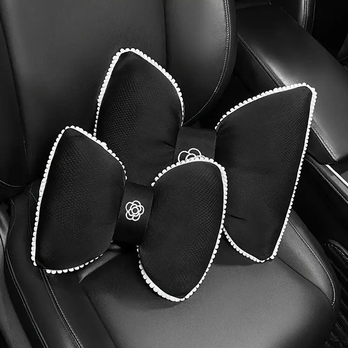Black Bowknot Neck Pillow Plush Car Headrest Support - Image 5