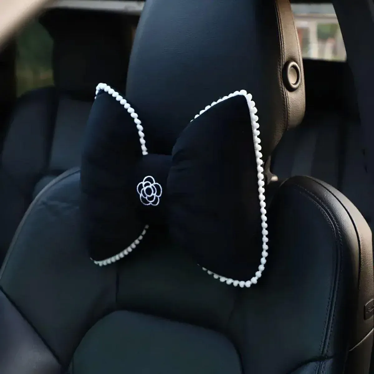 Black Bowknot Neck Pillow Plush Car Headrest Support - Image 6