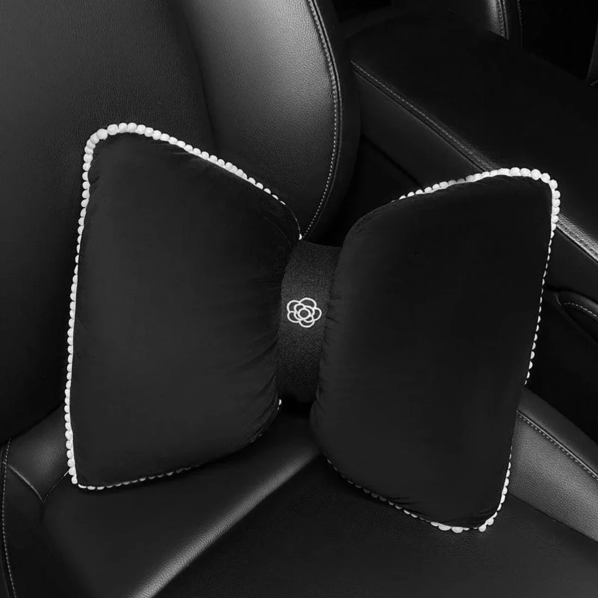 Black Bowknot Neck Pillow Plush Car Headrest Support - Image 7