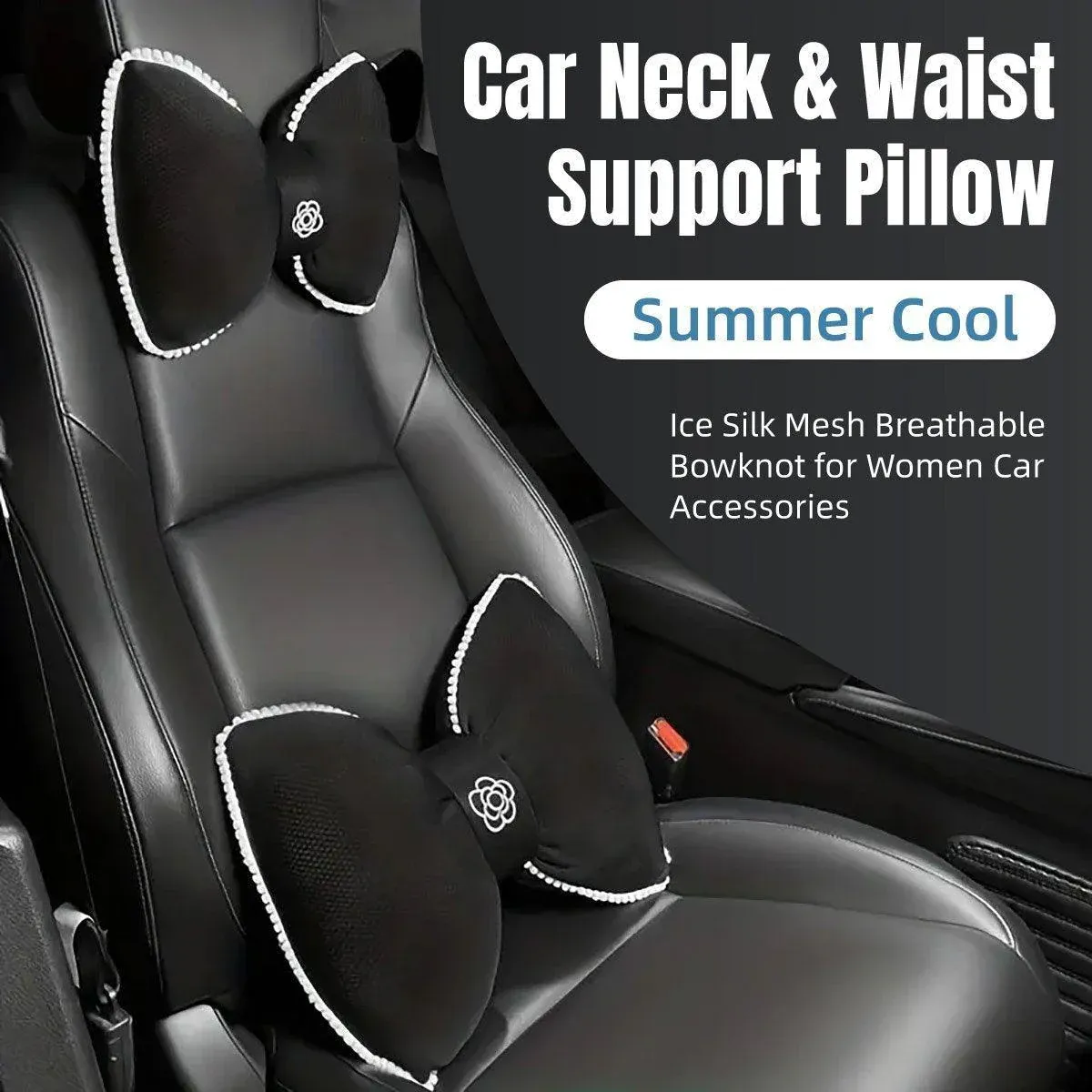 Black Bowknot Neck Pillow Plush Car Headrest Support - Image 15