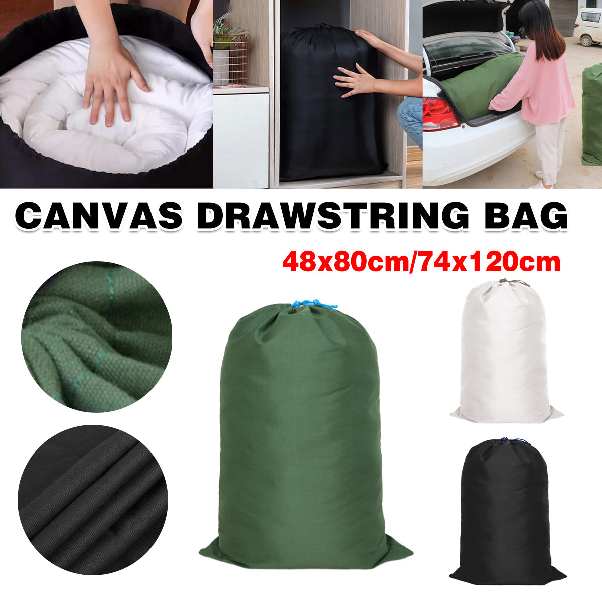 Canvas Drawstring Large Bag White