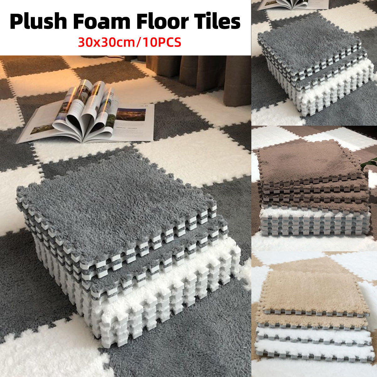 Foam Floor Mats 10PCS Grey White