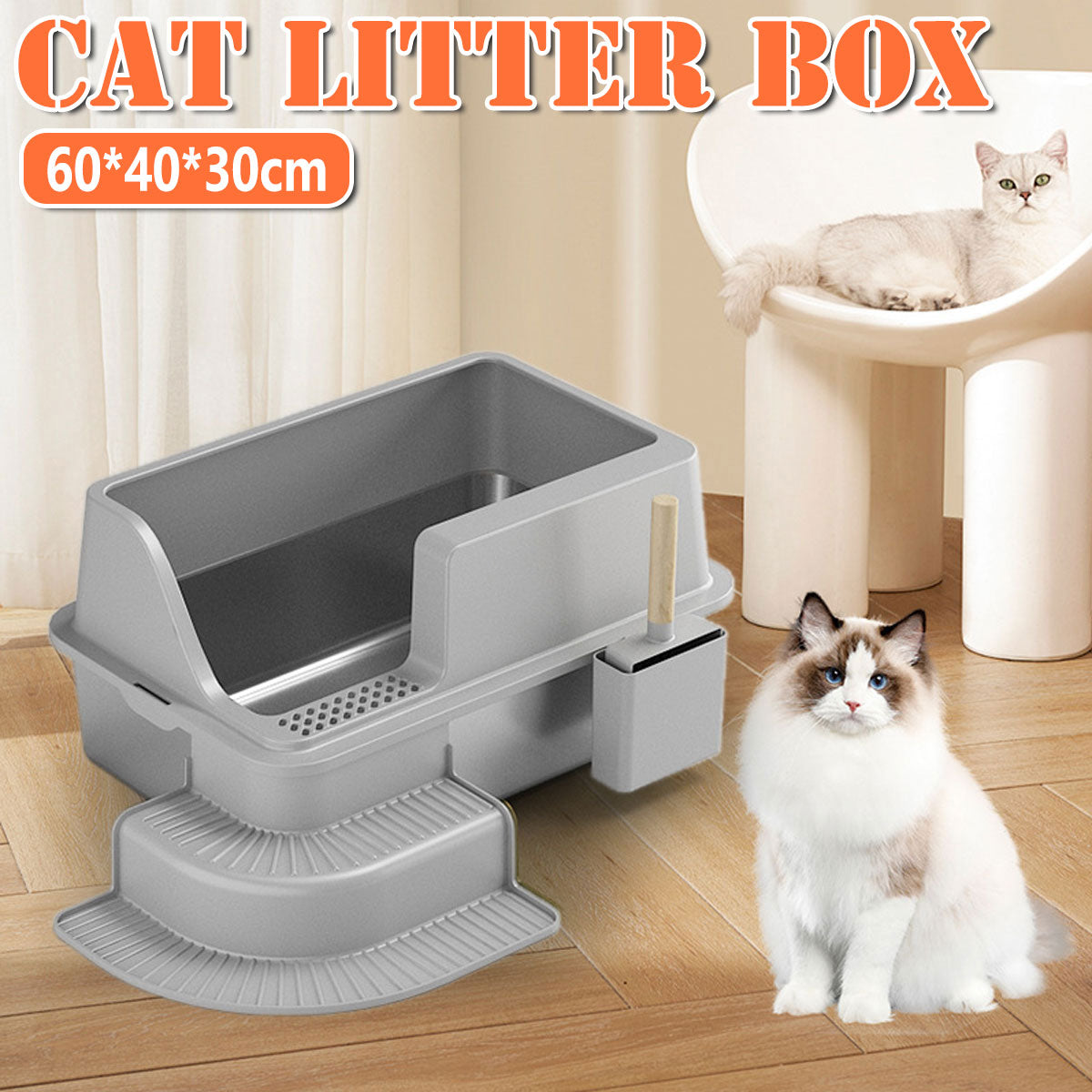 Semi Enclosed Stainless Steel Cat Litter Box