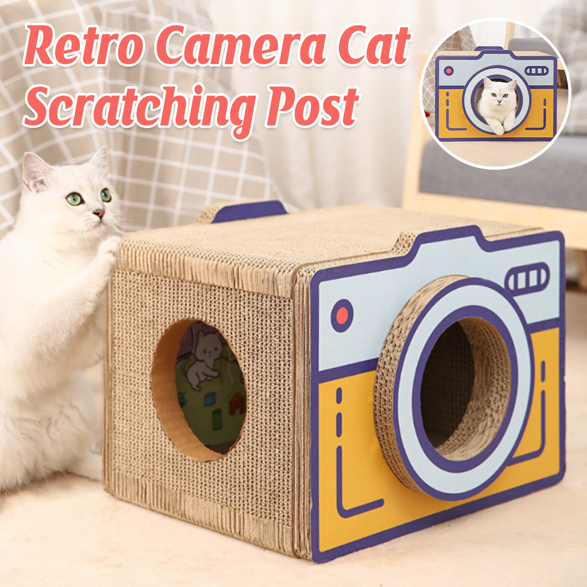 Cat Scratcher Bed Retro Camera Design