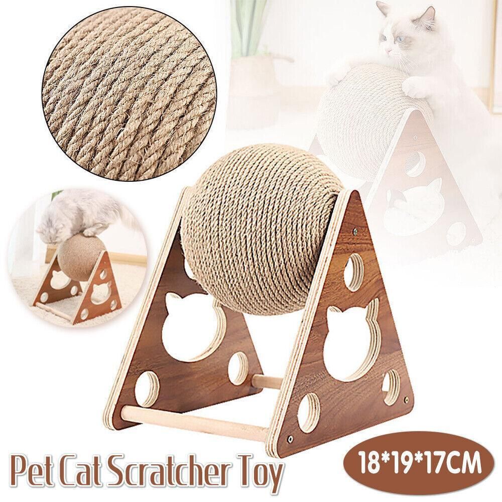 Wooden Cat Scratcher Rotating Sisal Ball