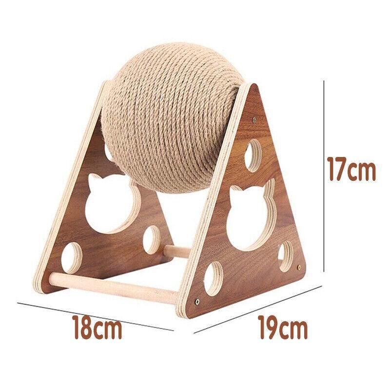 Wooden Cat Scratcher Rotating Sisal Ball - Image 3