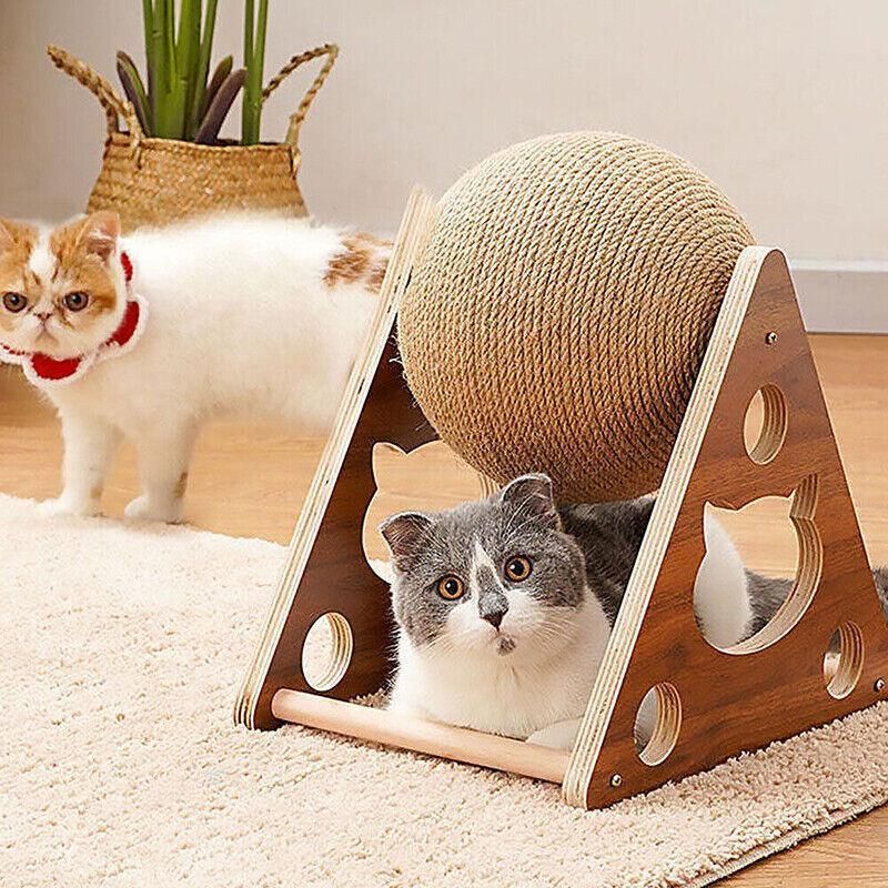 Wooden Cat Scratcher Rotating Sisal Ball - Image 7