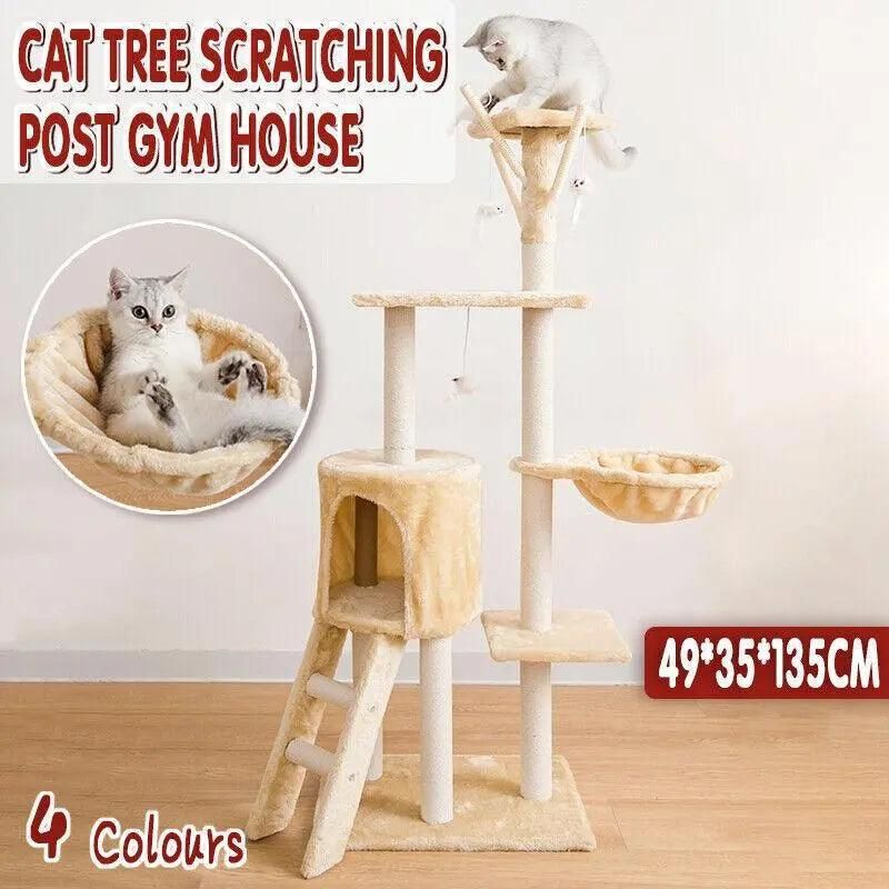 Cat Tree Scratching Post Gym House Brown - Image 2
