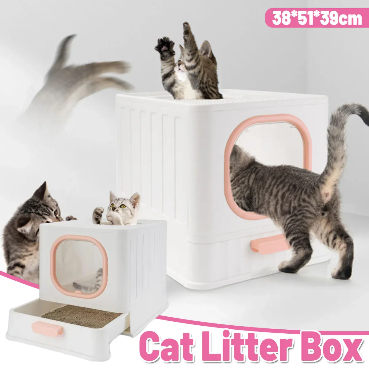 Pink Fully Enclosed Cat Litter Box Large