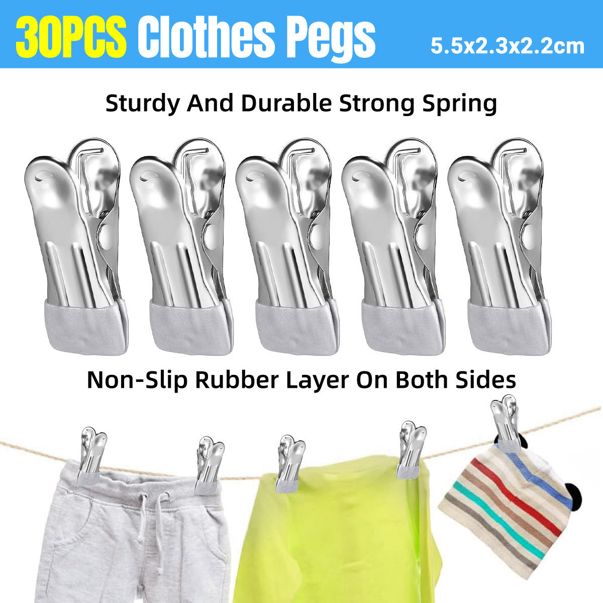 30pcs Stainless Steel Clothes Drying Clips
