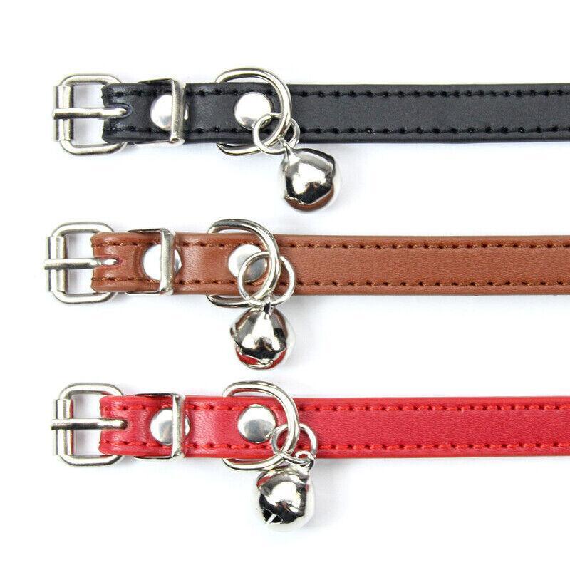PU Leather Cat Collar Brown with Bell - Image 4