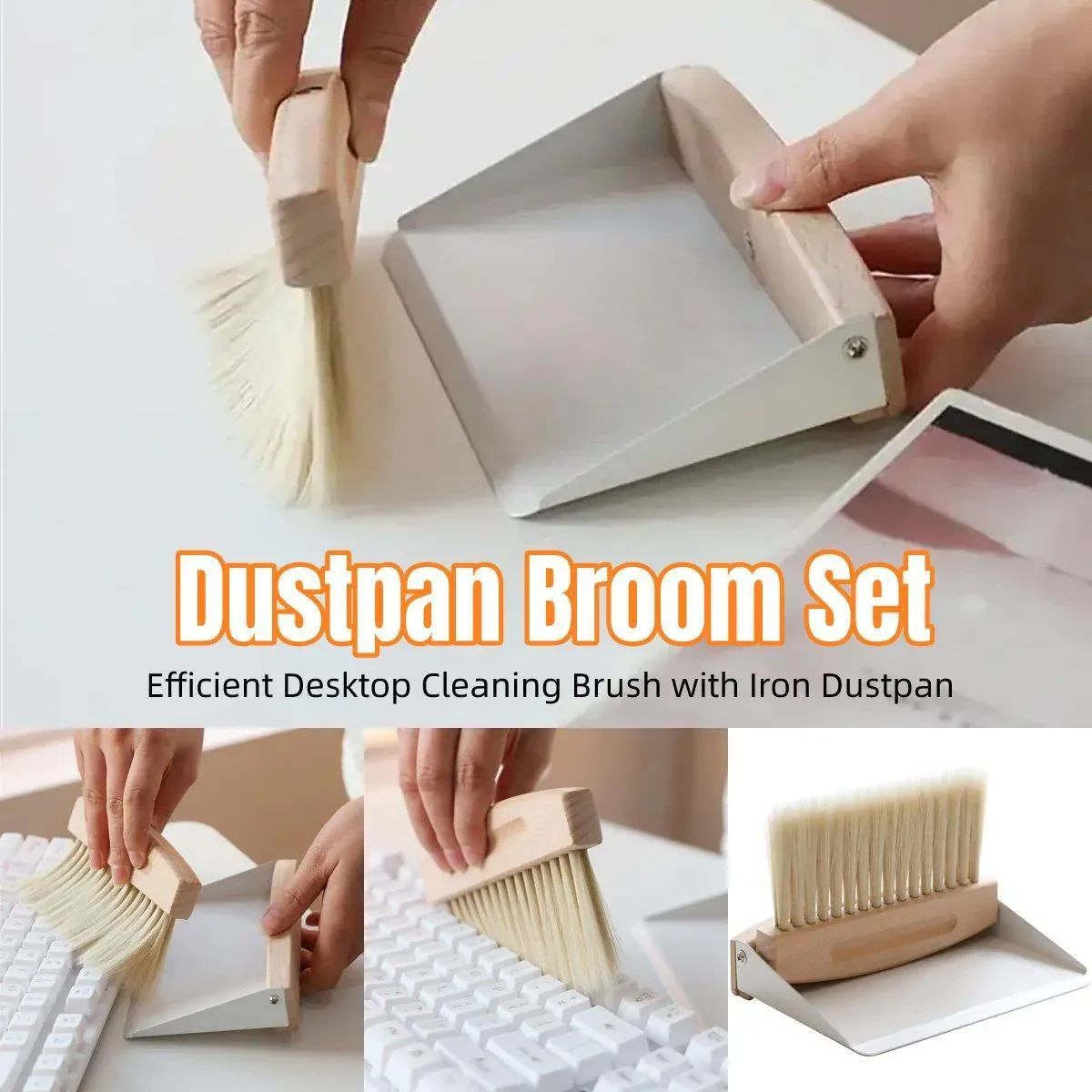 Mini White Brush Broom with Dustpan Portable