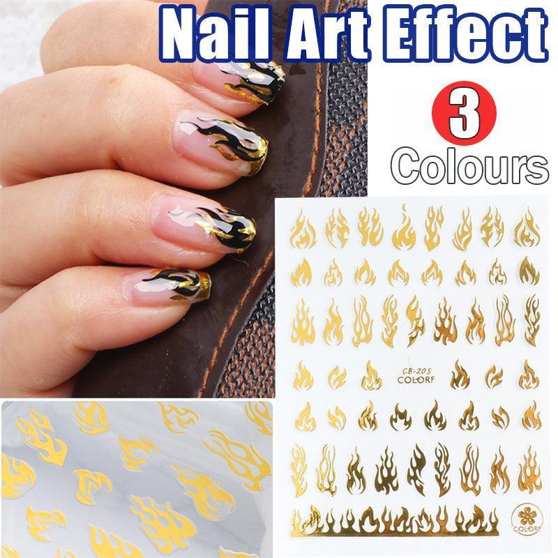 3D Flame Nail Stickers Fire Design White