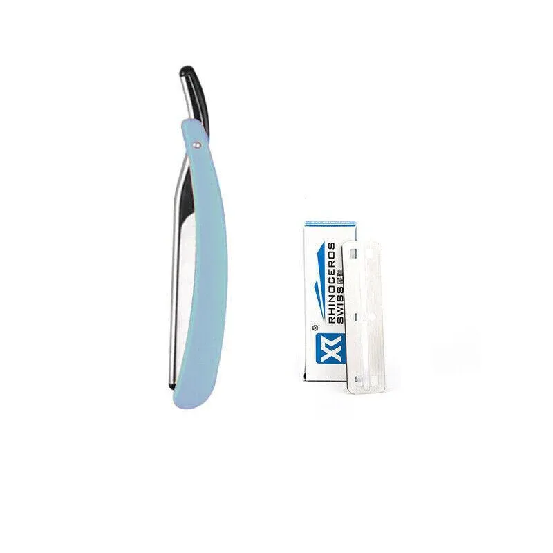 Old Shaver Razor Eyebrow Knife Folding Blue with 10PCS Blades