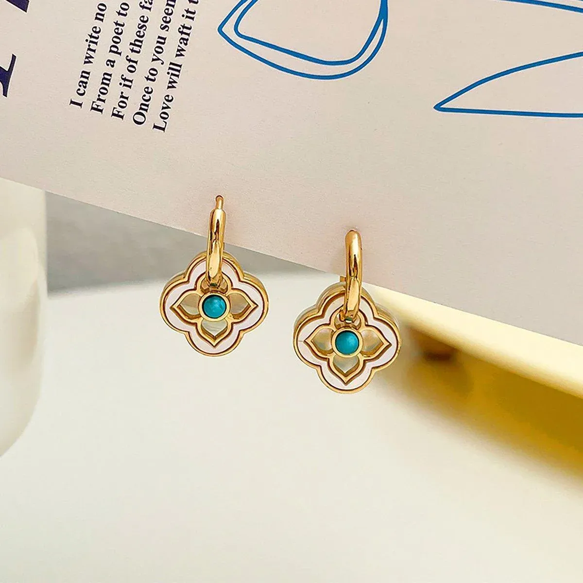 Natural Shell Four-Leaf Clover Earrings - Image 6