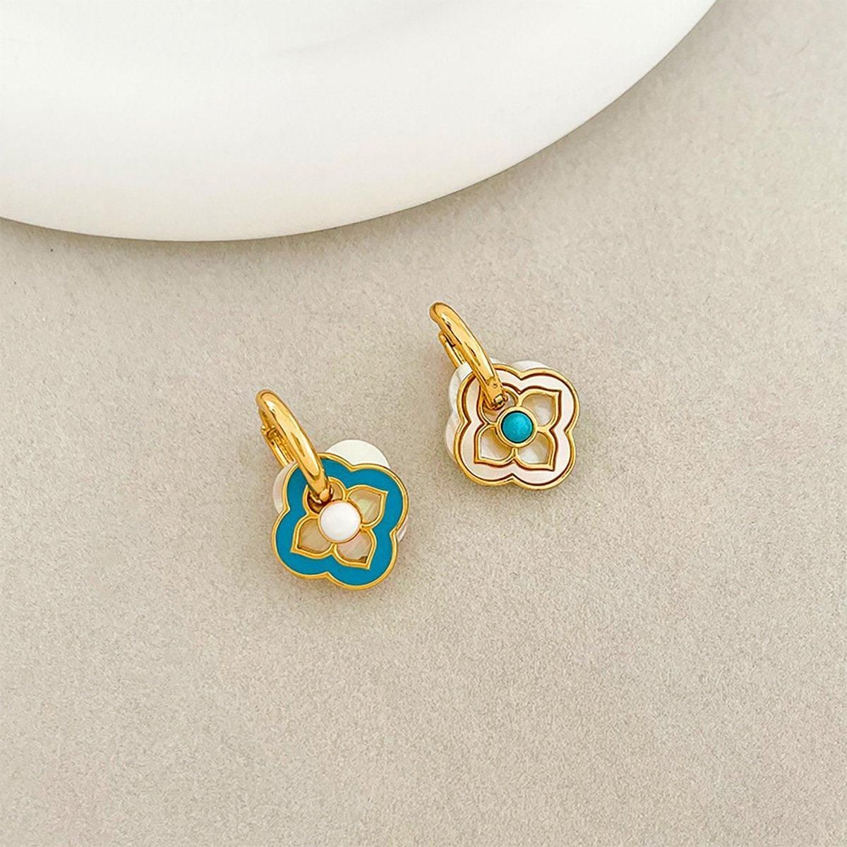 Natural Shell Four-Leaf Clover Earrings - Image 7