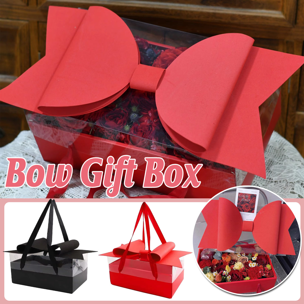 Clear Flower Gift Box - Red