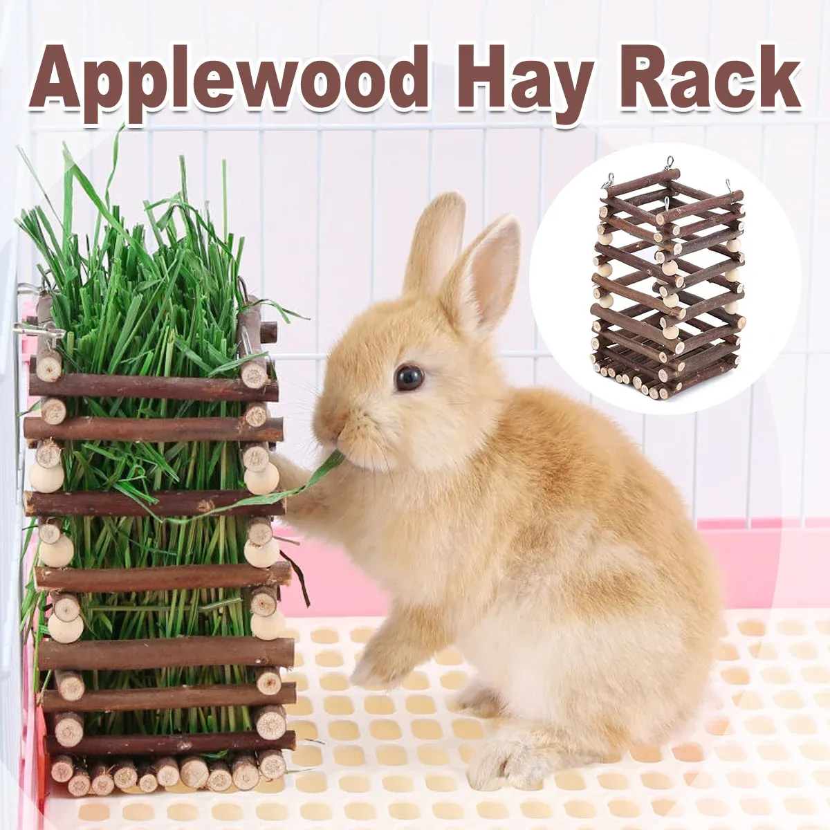 Rabbit Hay Feeder Rack Apple Wood