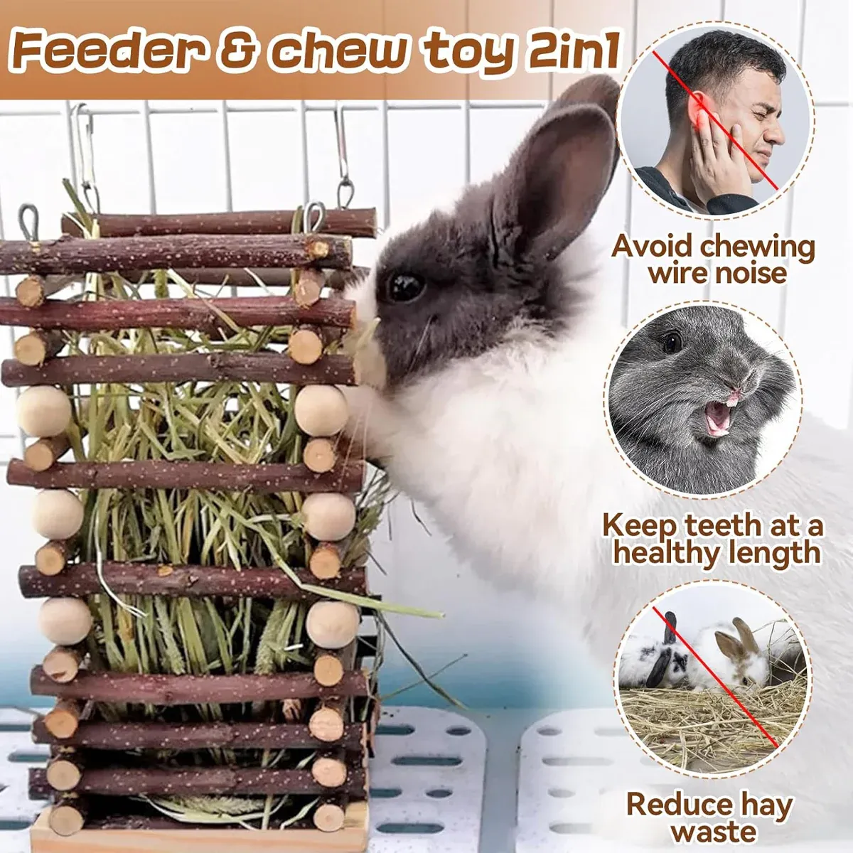 Rabbit Hay Feeder Rack Apple Wood - Image 6
