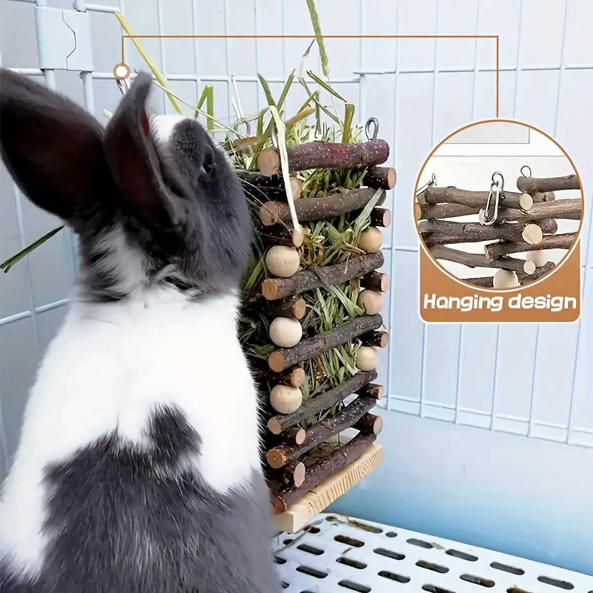 Rabbit Hay Feeder Rack Apple Wood - Image 11