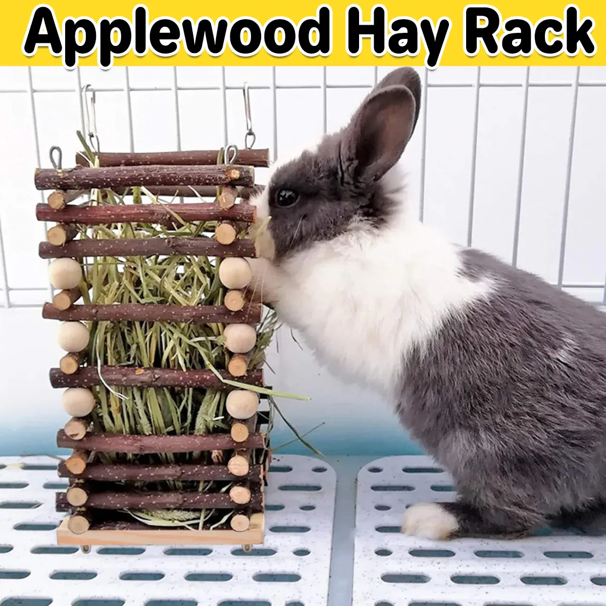 Rabbit Hay Feeder Rack Apple Wood - Image 14