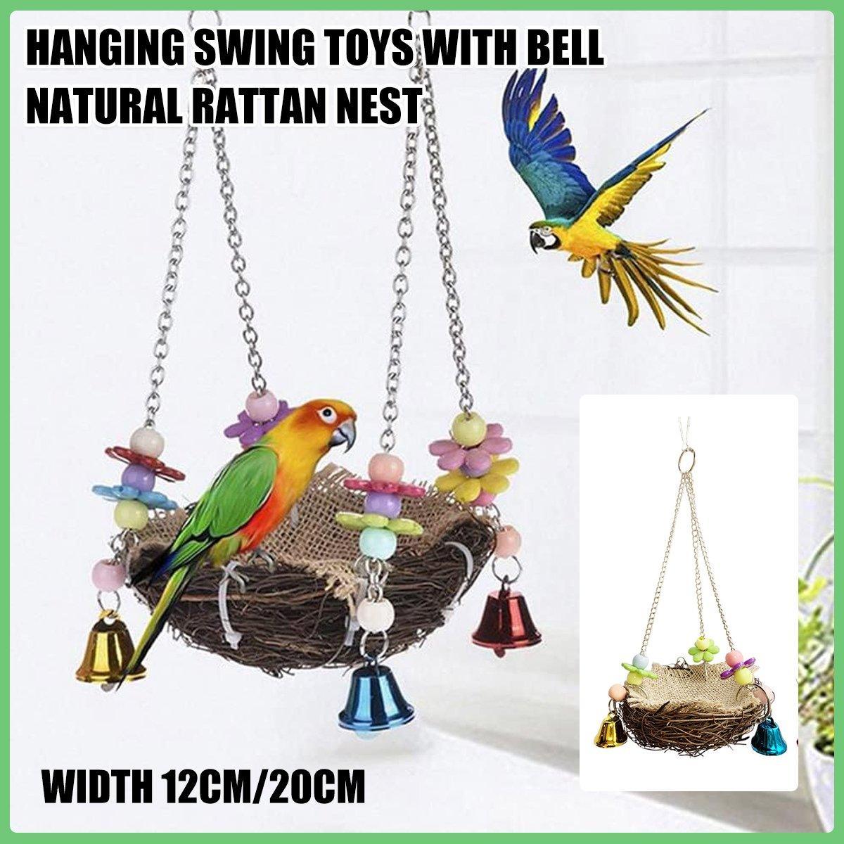 Bird Parrot Swing Stand Rattan Nest L 20cm