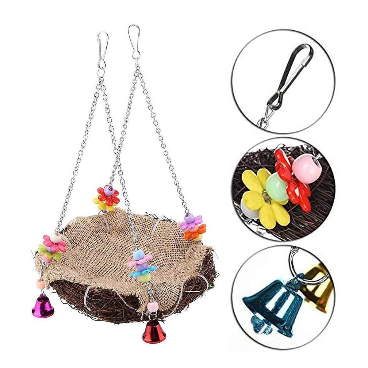 Bird Parrot Swing Stand Rattan Nest S 12cm - Image 4