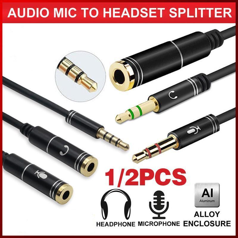 3.5mm AUX Cable Mic Audio Splitter 2 Male to 1
