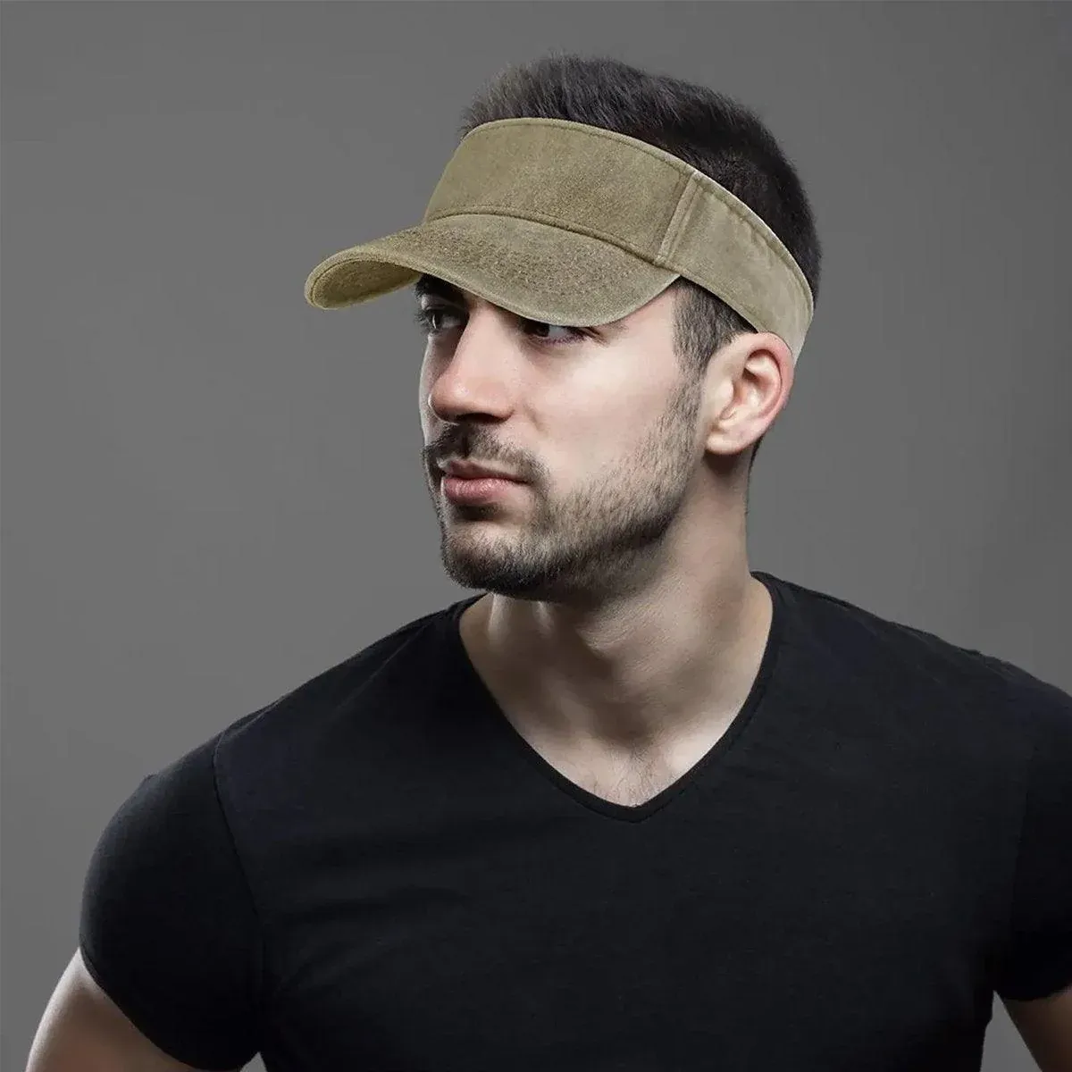 Summer Denim Sun Visor Cap - Khaki - Image 5