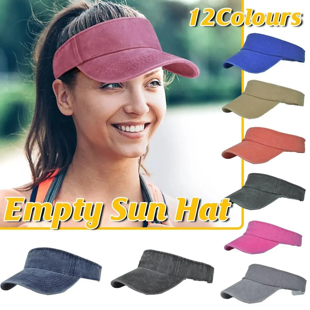Summer Denim Sun Visor Cap - Yellow - Image 2