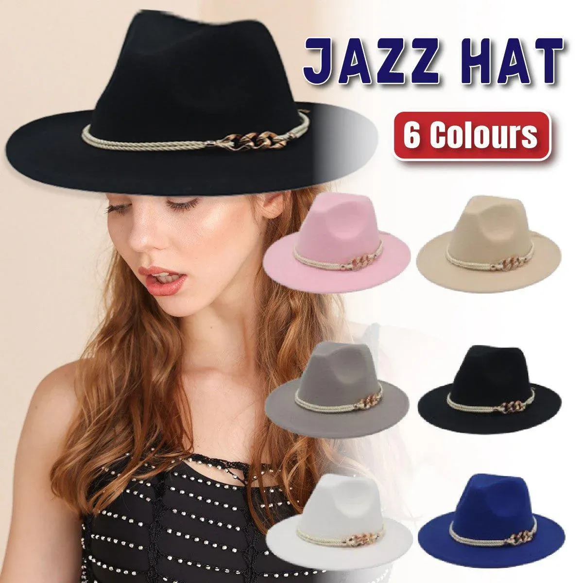 Jazz Hat Retro Large Brim - Black - Image 2