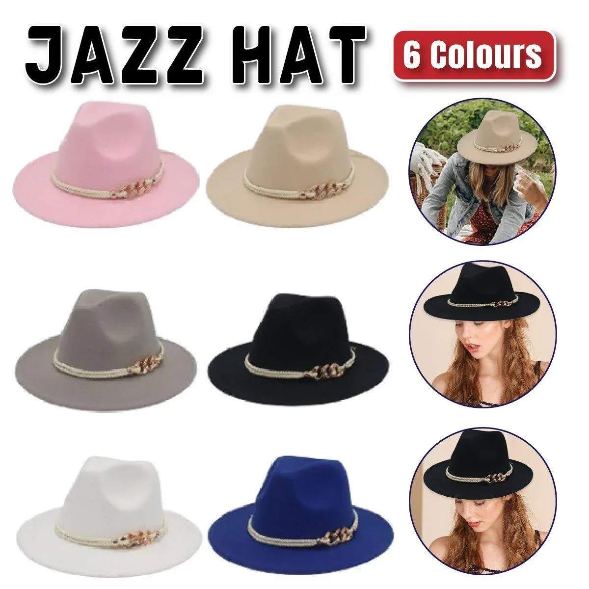 Jazz Hat Retro Large Brim - Black - Image 13