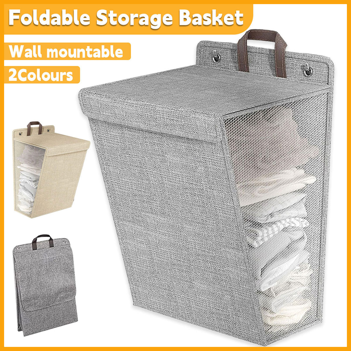 Foldable Laundry Basket Wall Mounted Grey