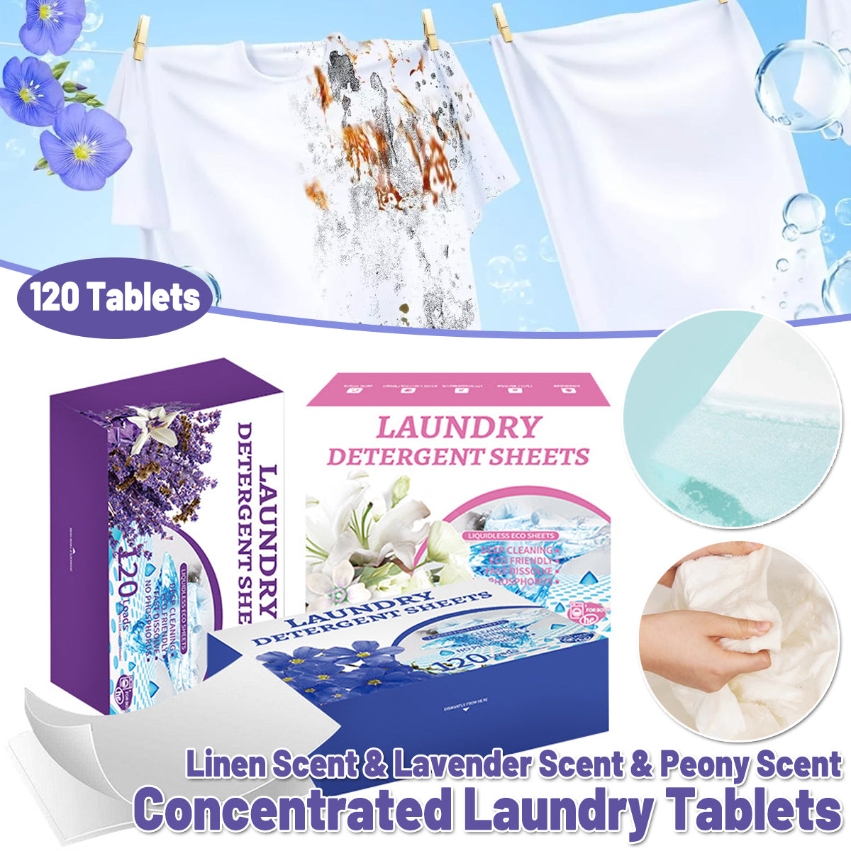 Laundry Tablets Set Portable Cleaning Pods Flax