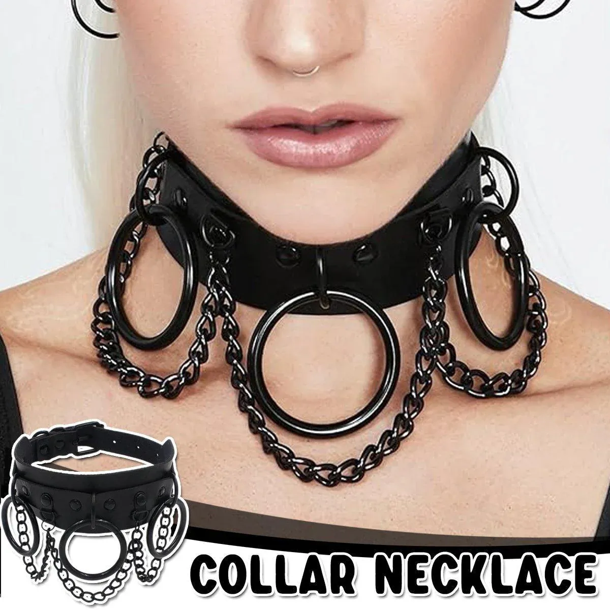 PU Leather Collar Necklace Lock Chain