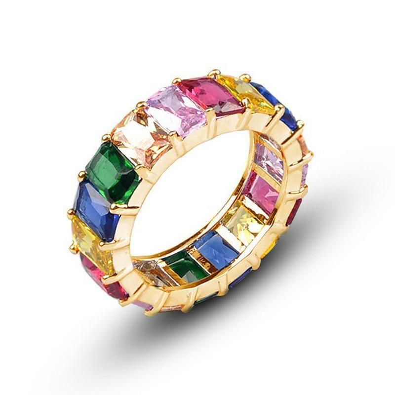 Rainbow Zircon Ring Gold - Size 10