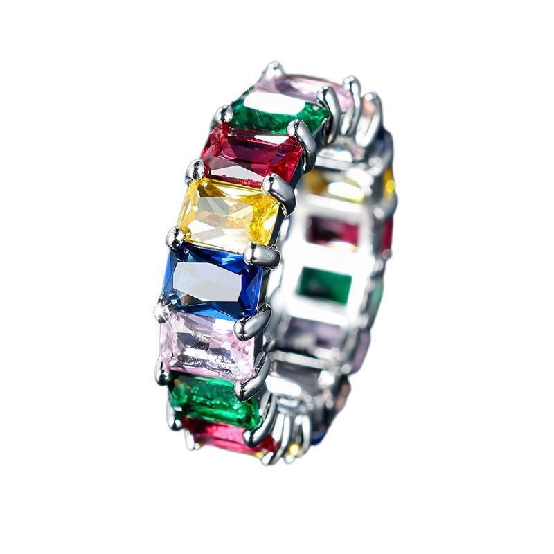 Rainbow Zircon Ring Silver - Size 6